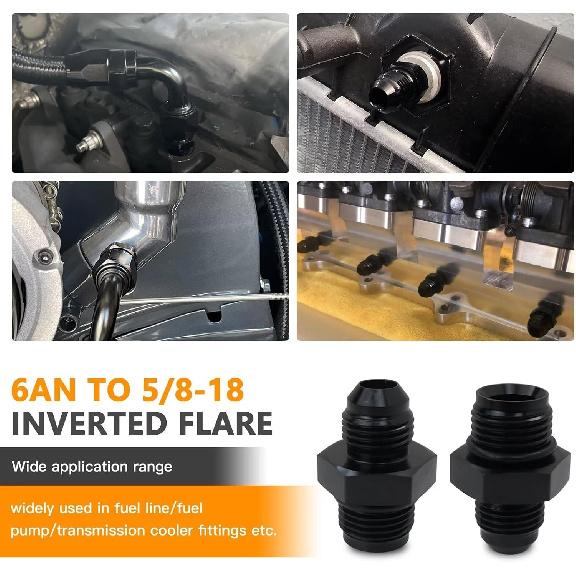 New -6AN 6AN Male Flare to 5/8"-18 Inverted Flare Adapter Fitting Fit for Tru Cooler 40K, Pack of 2, Black