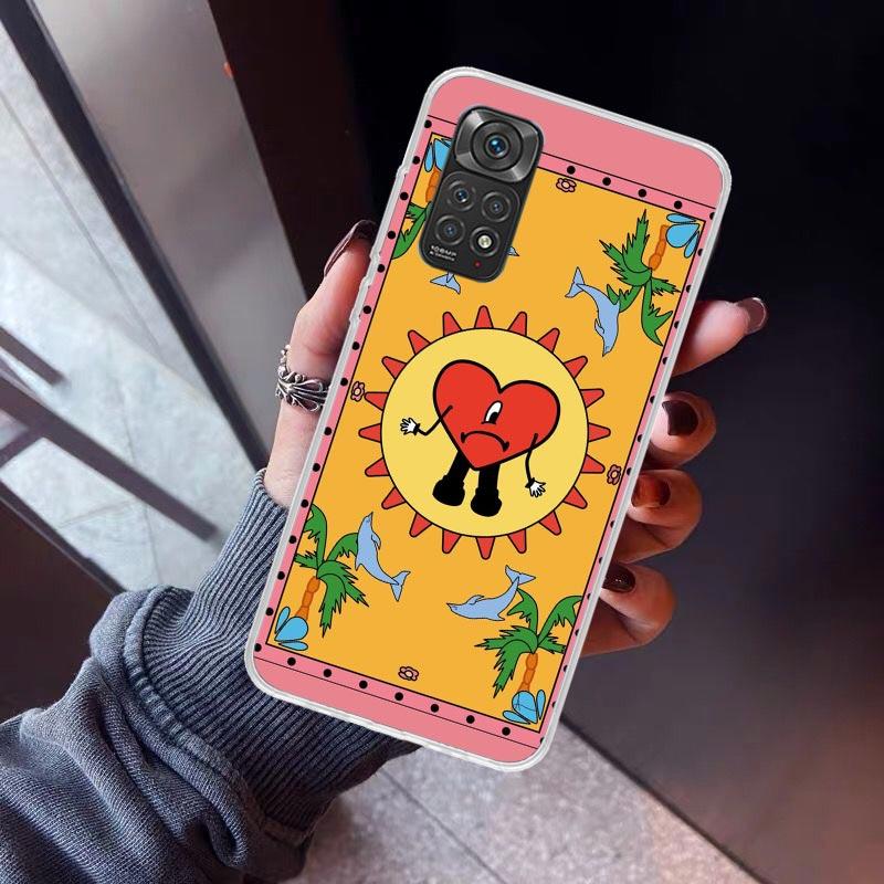Bad Bunny Herz Handyhülle Für Xiaomi Redmi Note 15 14 14S 13 12S 12 Pro Plus 11S 11 10S 10 4G Hülle 11E 11T 5G Druck Fundas Rot