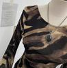 Damen Exklusives rückenfreies Leopardenmuster Schnürung Langarm Slim Fit Oberteil