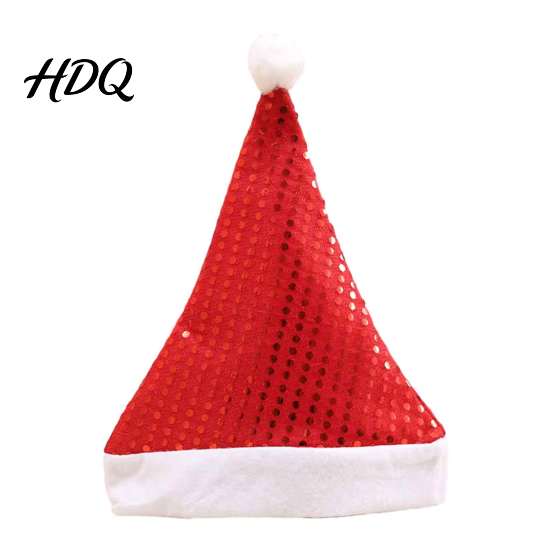 Comfortable Holiday Hat Sequined Santa for Adults Sparkling Christmas Hat Festive Party Adult Costume with Pompom New Year Celebrations Shiny