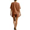 Women's V-Neck Casual Shorts Set - Single Button Front with Tie Waist, Two-Piece Outfit for Summer