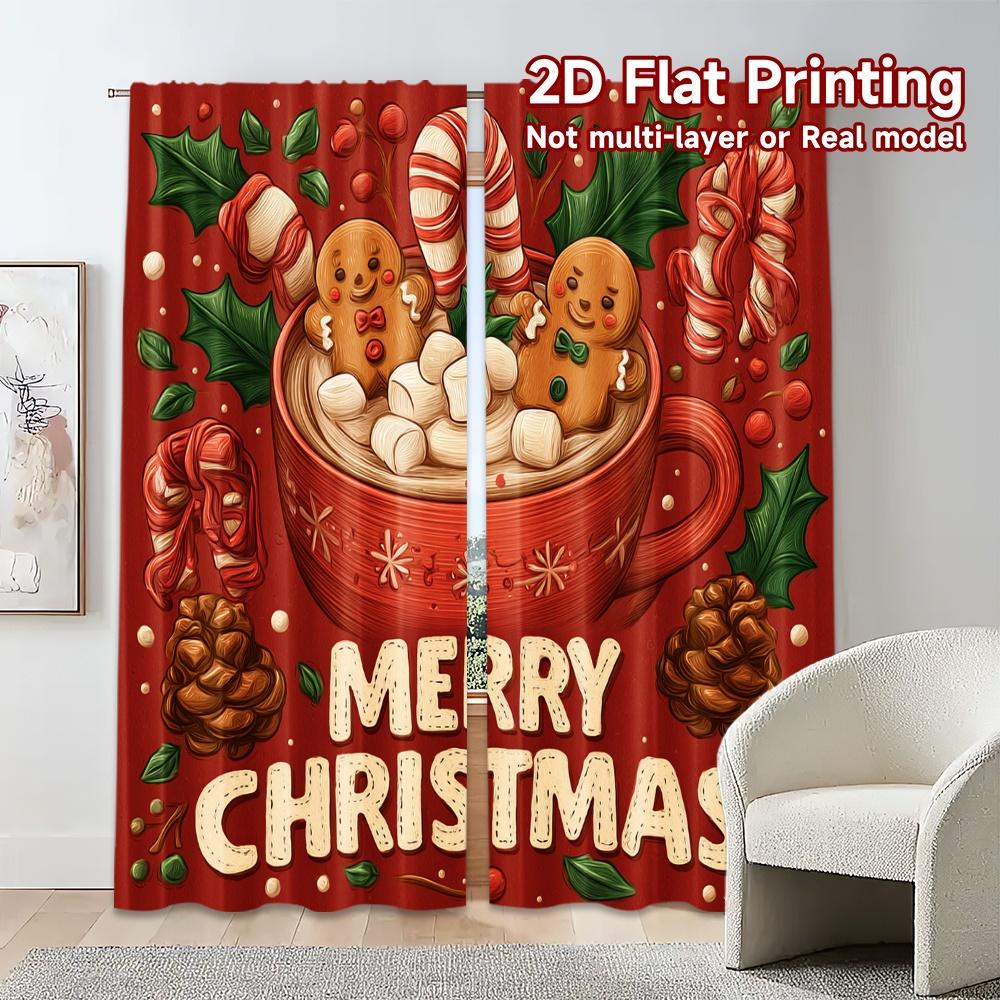 Flat Printing Jit Curtains Without Rod Gingerbread Cheer Popular Fashionable Polyester Curtain Set Of 2 Made Washable