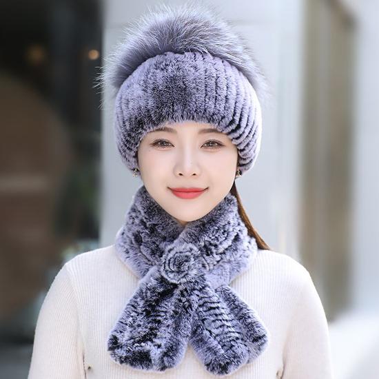 

Наборы шапка-шарф из меха кролика рекс Женские Зимние Теплые Роскошные Шапка из Натурального Лисьего Меха Шарфы из Меха Кролика Рекс Вязаные Качественные Меховые Шапки Good elasticity серый