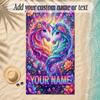 Unicorn Theme Soft Beach Towel Personalized Custom Name Text Towel Portable for Beach Pool Travel