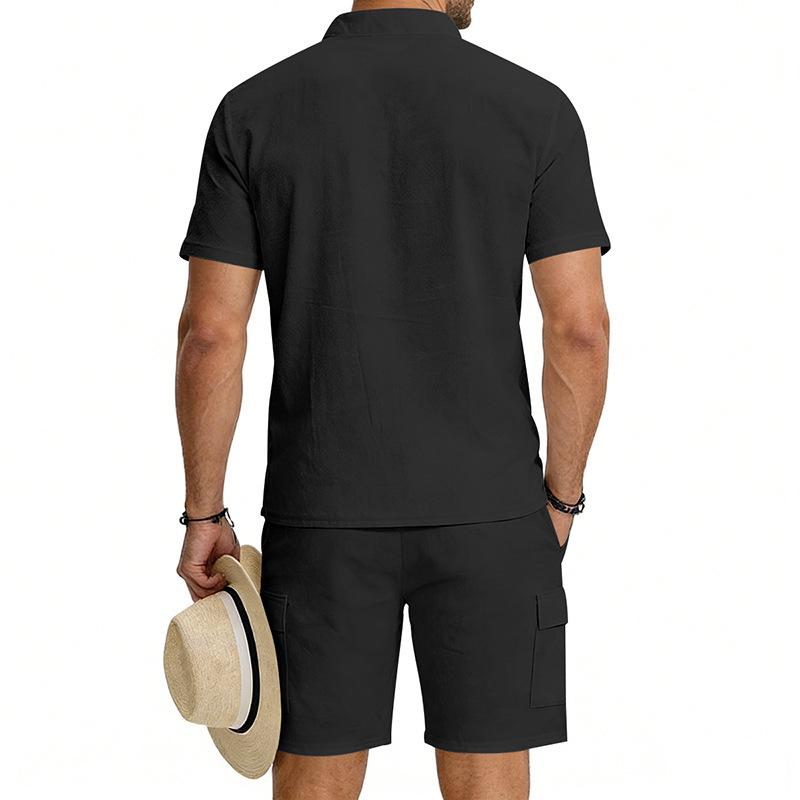 2026 European Men's Spring/Summer Casual Henley Shirt & Shorts Sportswear Set