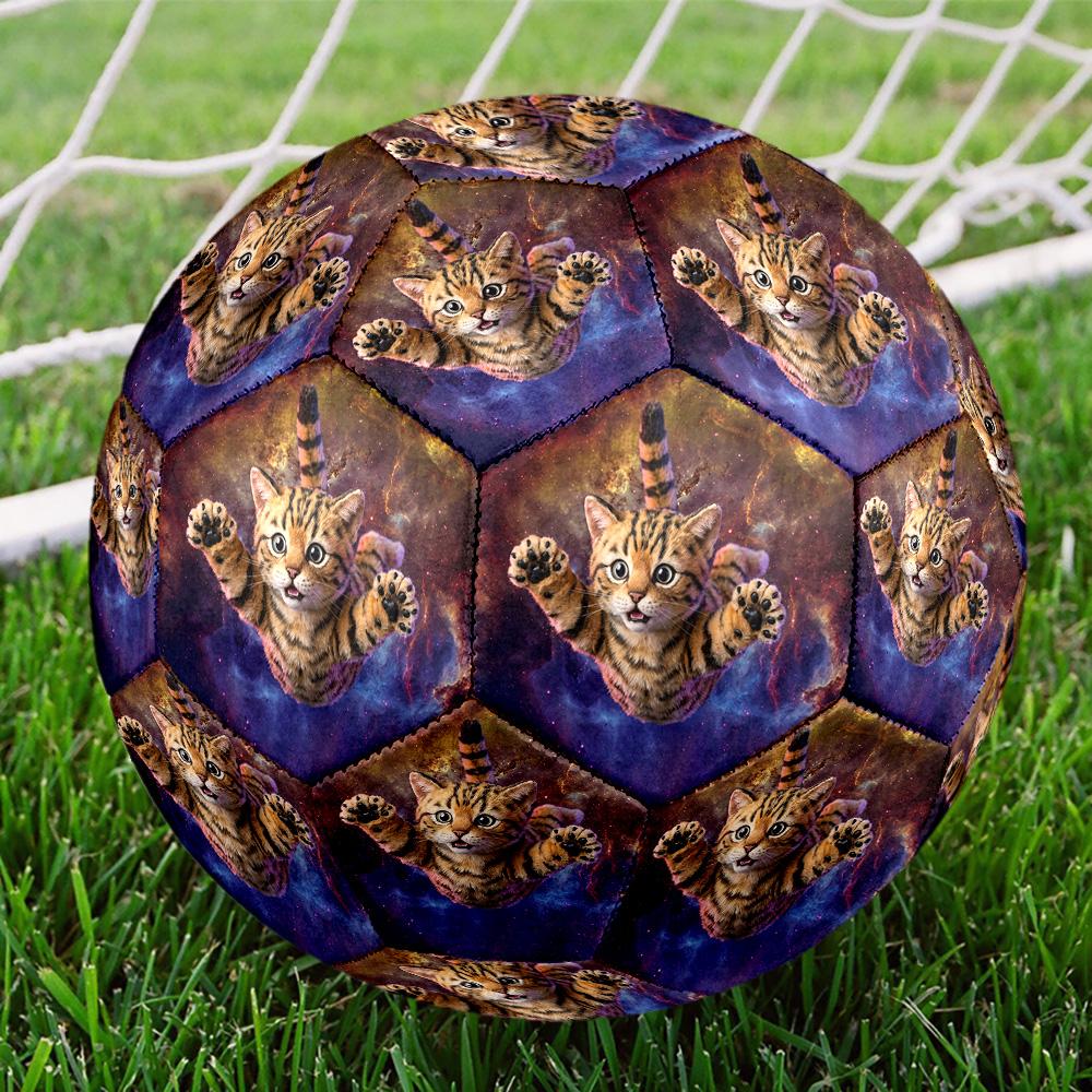 Galaxy Cat Dog Indoor Soccer Ball Size 5 Colorful All Ages Machine Stitched PVC Competition Ready Durable High-Bounce