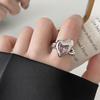 Silver Artistic S925 Open Ring With Unique Twisted Design And Delightful Heart Shaped Zirconia Pink