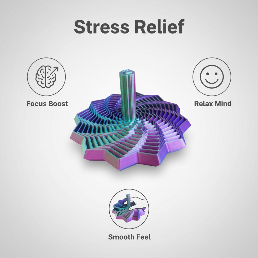 3D-gedruckter sensorischer Stressabbau-Stern mit Griff, farbiger fraktaler expandierender 12-zackiger Spiralstern Spielzeug für Schreibtisch-Stress im Büro