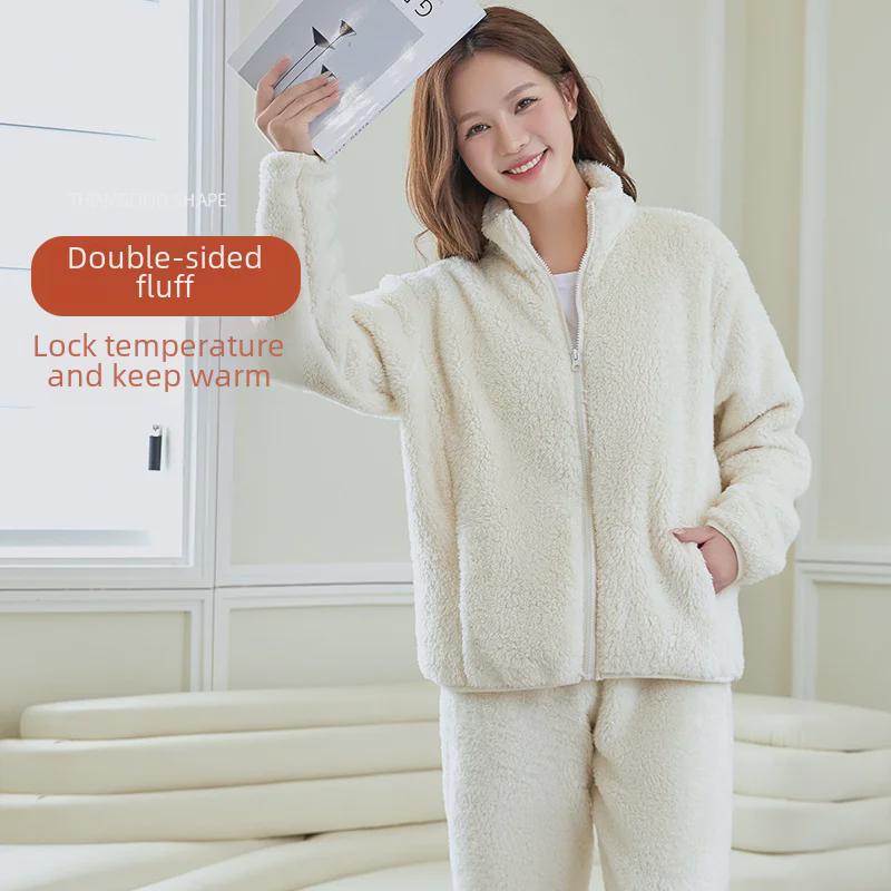 Women's Coral Fleece Pajamas - Thickened Plus Velvet, Flannel for Autumn/Winter 2024, Suitable for Home or Outdoor Wear