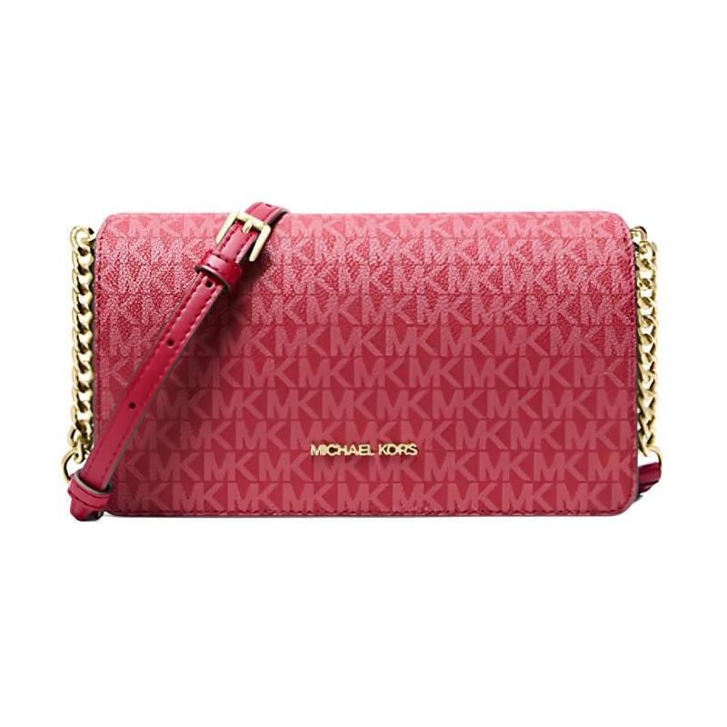 MICHAEL KORS Jet Set Logo Printed Gold Shoulder Chain Coated Canvas Crossbody Bag Regular Women s Raspberry золотой