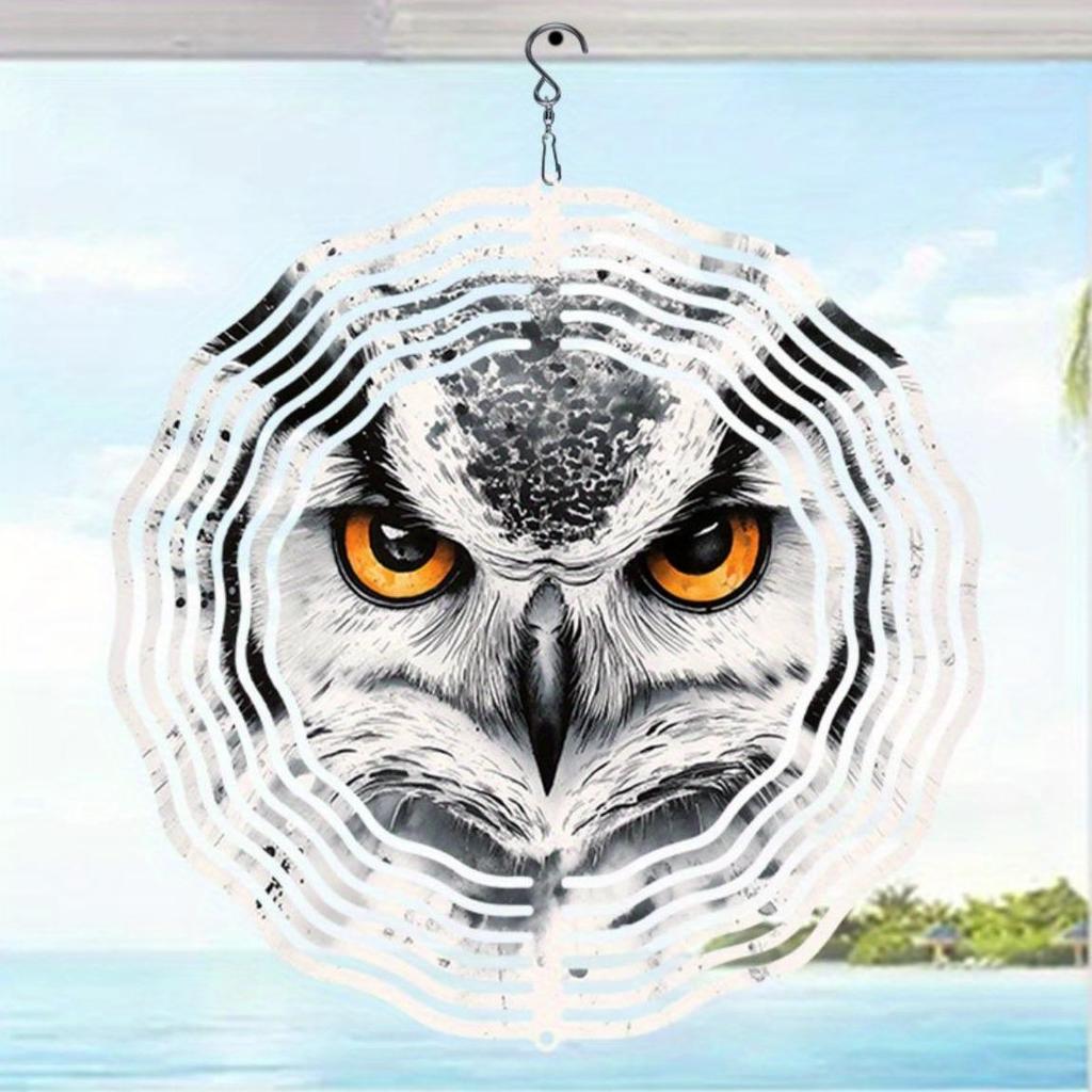 Owl Design Metal Mandala Wind Chime - Handcrafted 3D Printed Outdoor Garden Decor, Battery-Free Soothing Wind Sounds