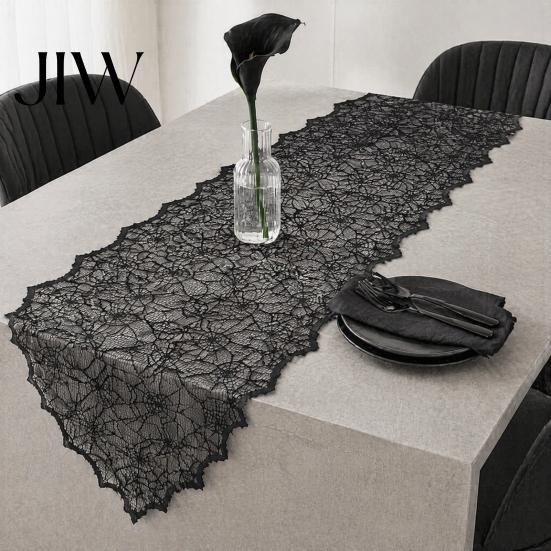 Decorative Table Accessories Spider Web Runner, Black Lace Gothic Party Decor Cobweb Runner for Halloween Dining Decoration Spooky Home