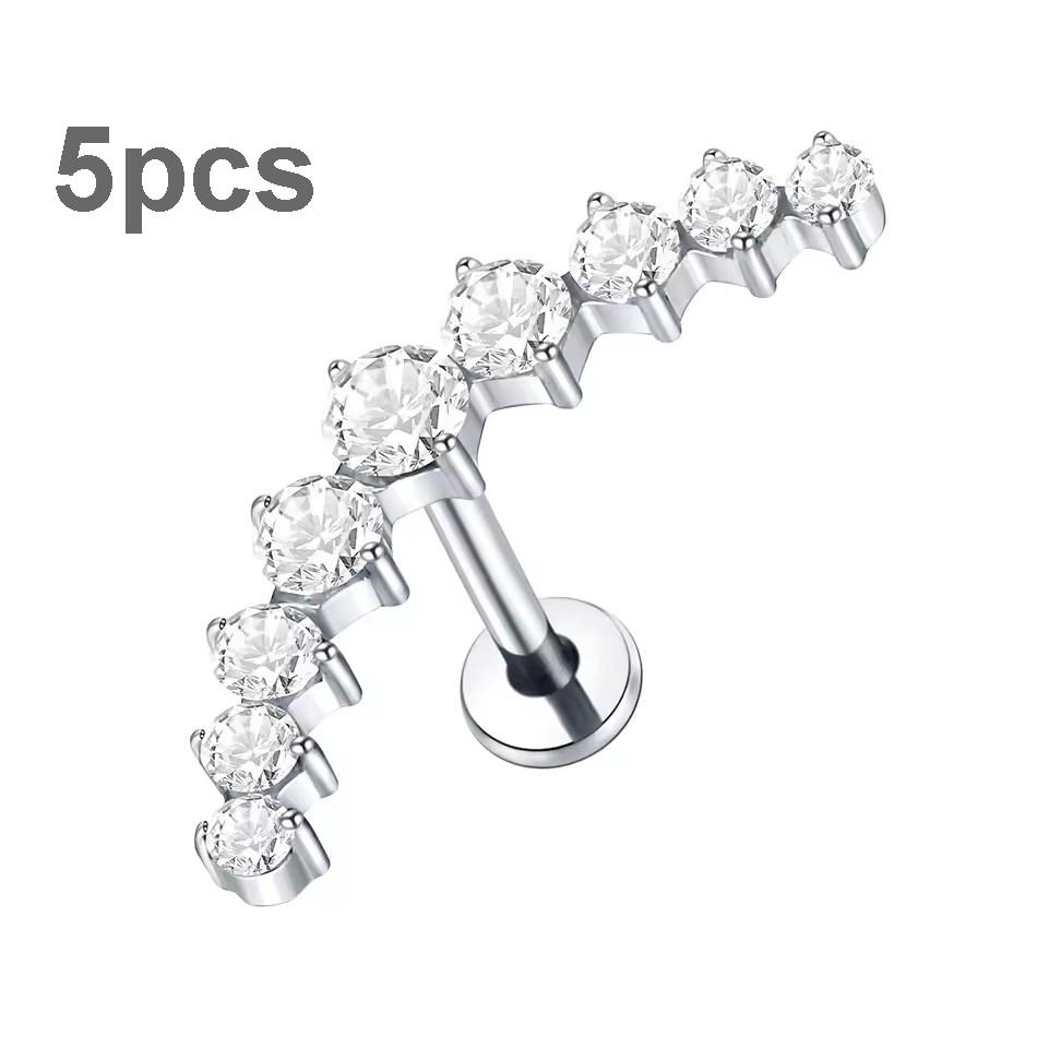 5Pcs/lot Titanium CZ Ear Stud Tragus Cartilage Earrings for Women Labret Lip Lobe Ring Helix Daith Piercing Body Jewelry