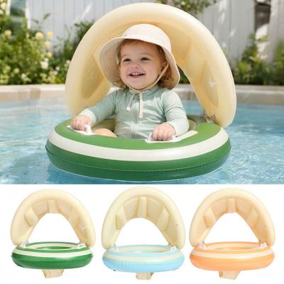 Ciambella da Nuoto per Bambini con Tettuccio Gonfiabile Anello Galleggiante a Strisce per Bambini Piccoli Maschi