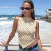 European and American women's clothing summer new sleeveless polka dot printing slim and thin irregular small vest top