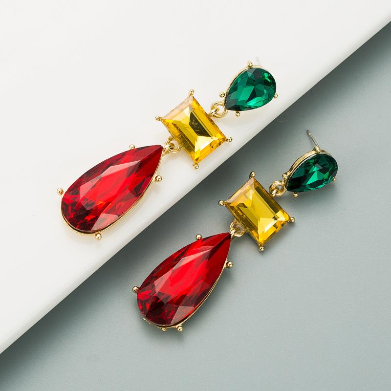 Women's Colorful Rhinestone Earrings Waterdrop Glass Crystal Shiny Personalized Long Drop Earrings