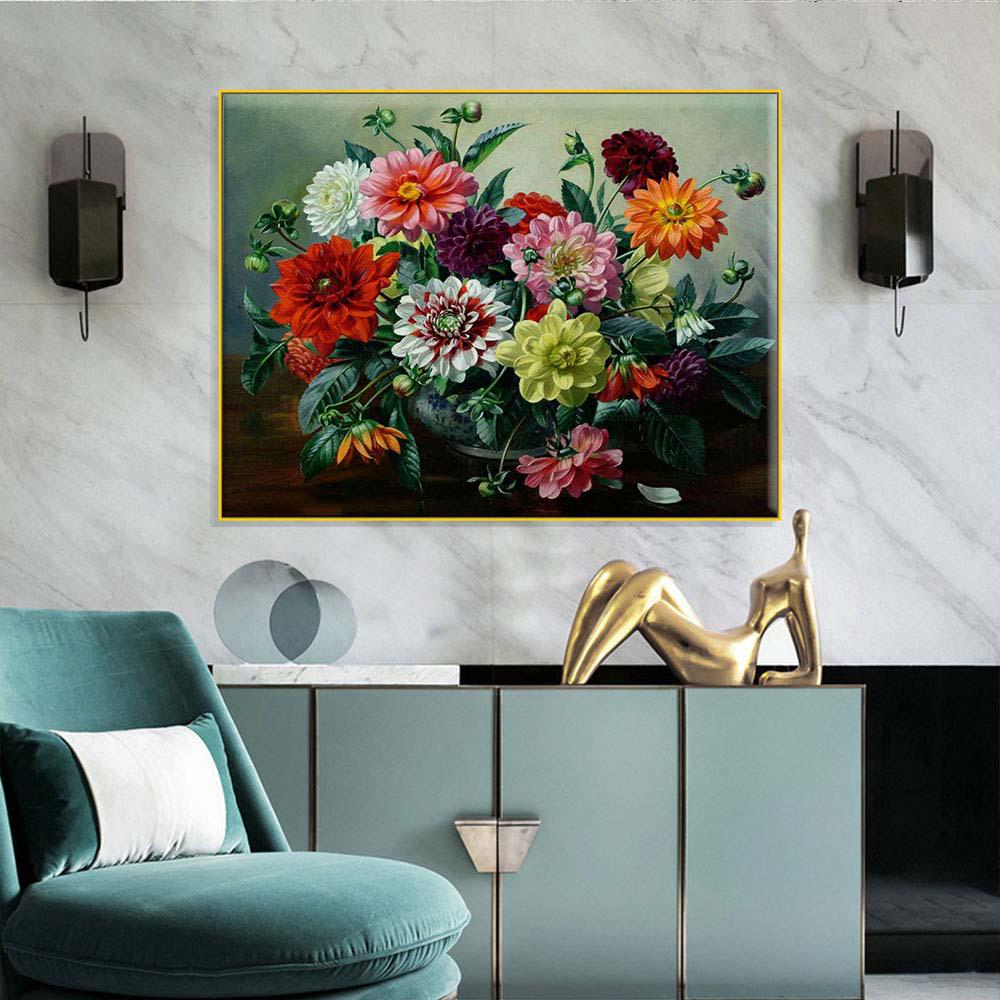 

Cross Stitch Embroidery Kits Colorful Flowers Cotton Thread Painting DIY Needlework 20X30