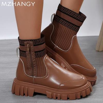 Platform Women Ankle Boots Flats Designer Knitting Shoes Woman 2025 Trend Fashion Snow Chelsea Boots Winter Cozy New Mujer Botas