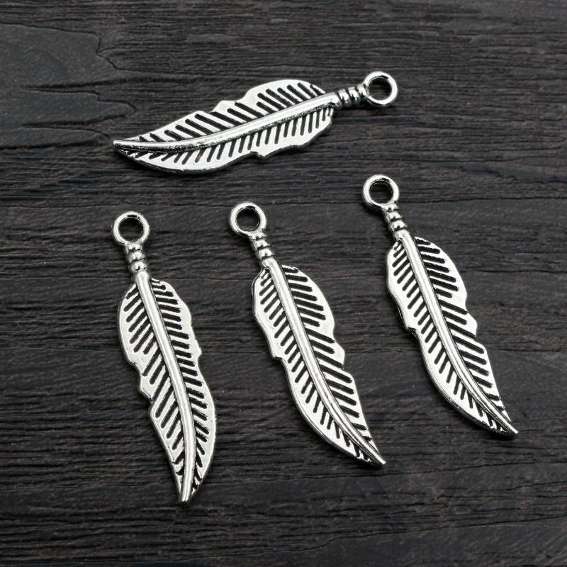 30pcs 30x7.5mm Feather Charms Antique Silver Plated Bronze KC Gold Pendants Charms DIY Jewelry Making Accessories Findings