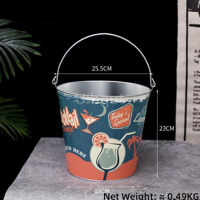 Internet Celebrity Retro Beer Beverage Ice Bucket High Aesthetic Home Handheld Tin Ice Bucket Camping Bar KTV Tonneau En Bois