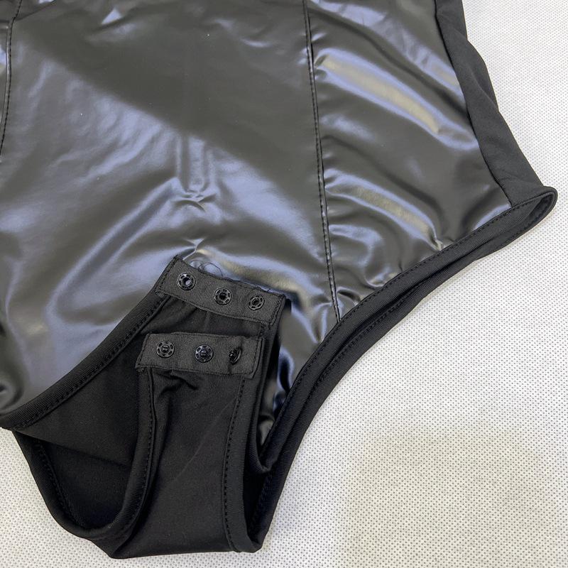 2024 Autumn/Winter Slimming Sexy Suspenders Jumpsuit with PU Splicing - Women's Vest Style