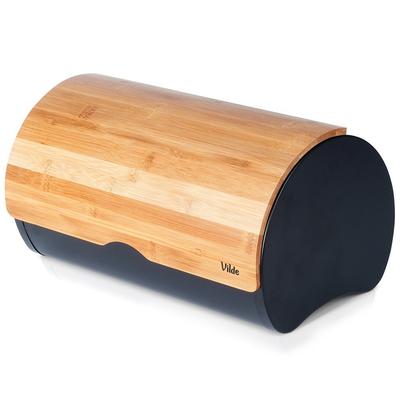 Black Metal Bamboo Bread Bin Kitchen Container for Bread