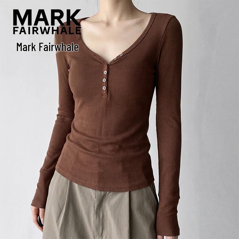 Mark Fairwhale Women's V-Neck Slim-Fit Long Sleeve T-Shirt