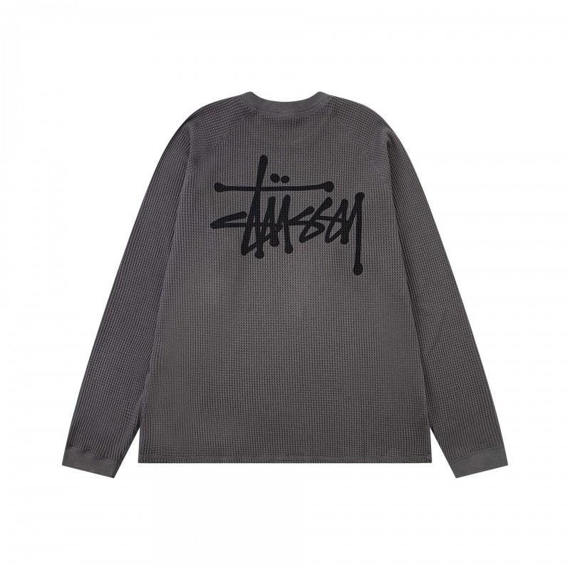 Stu American Style Waffle Print Oversized Long Sleeve Tee Men Winter Casual Wear