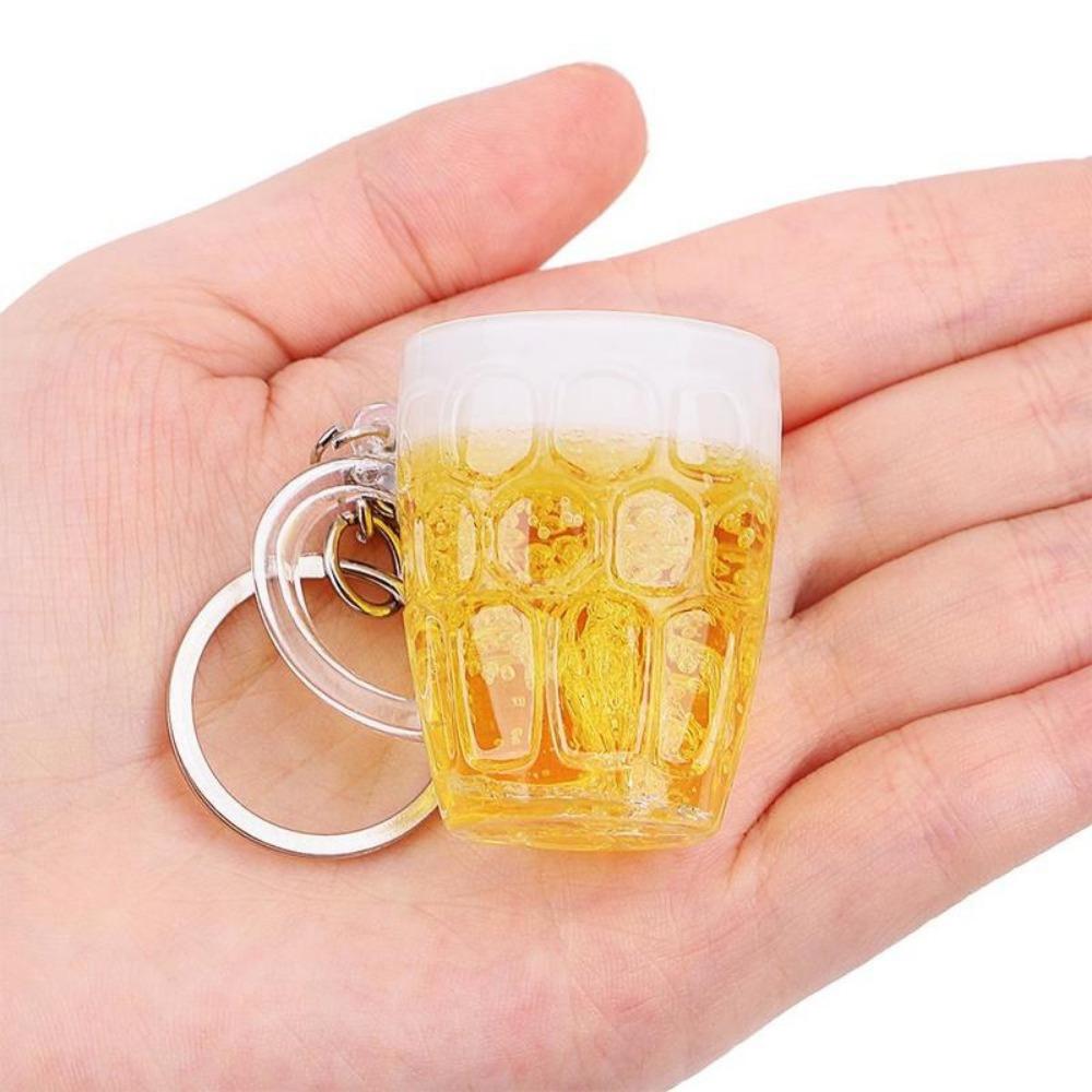 

2Pcs Resin Beer Cups Keychain Car Keyring Key Chain for Men Woman Pendant Simulation Food Handicraft