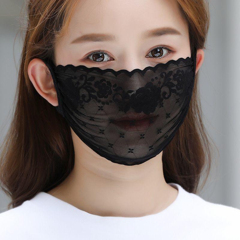 Women'S Summer Sun Protection Mask - Ultra-Thin Lace Design, Breathable & Dustproof, Boho Style Elastic Face Scarf for Outdoor Use