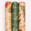Crease-Free Christmas Gift Wrap Roll with Floral & Bird Designs, Yellow Kraft, 43x300cm