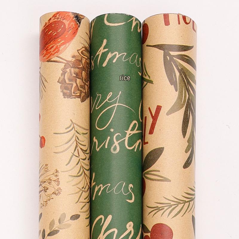Crease-Free Christmas Gift Wrap Roll with Floral & Bird Designs, Yellow Kraft, 43x300cm