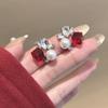 Exquisite Red Rhinestone Floral Square Stud Earrings for Women Girls Fashion Sweet Luxury Dangle Earrings Jewelry Accessories