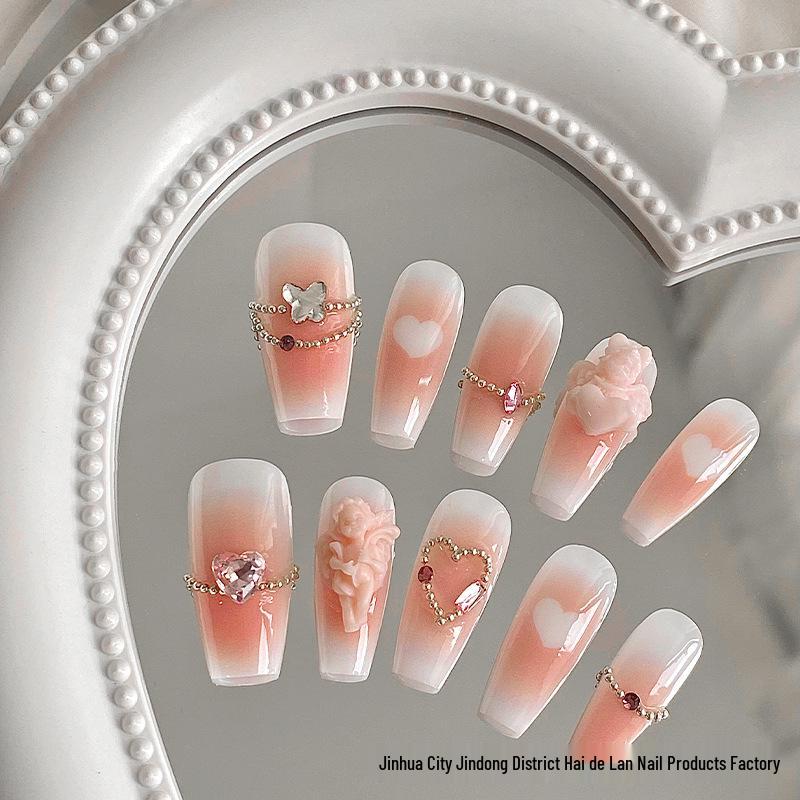 

Ручная работа Бестселлер 3D Ангел Белый Румяна Градиент Стойкий Нейл-арт.