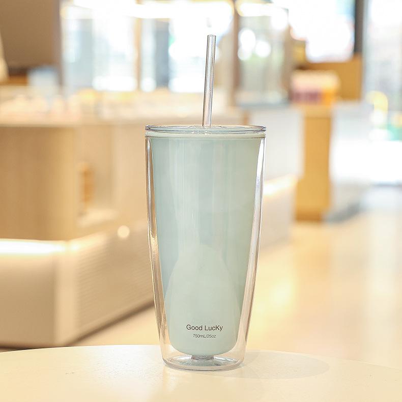 

Девочка Двухслойный стакан с соломинкой Большой емкости Портативная бутылка для воды Чайник Портативный StyleC