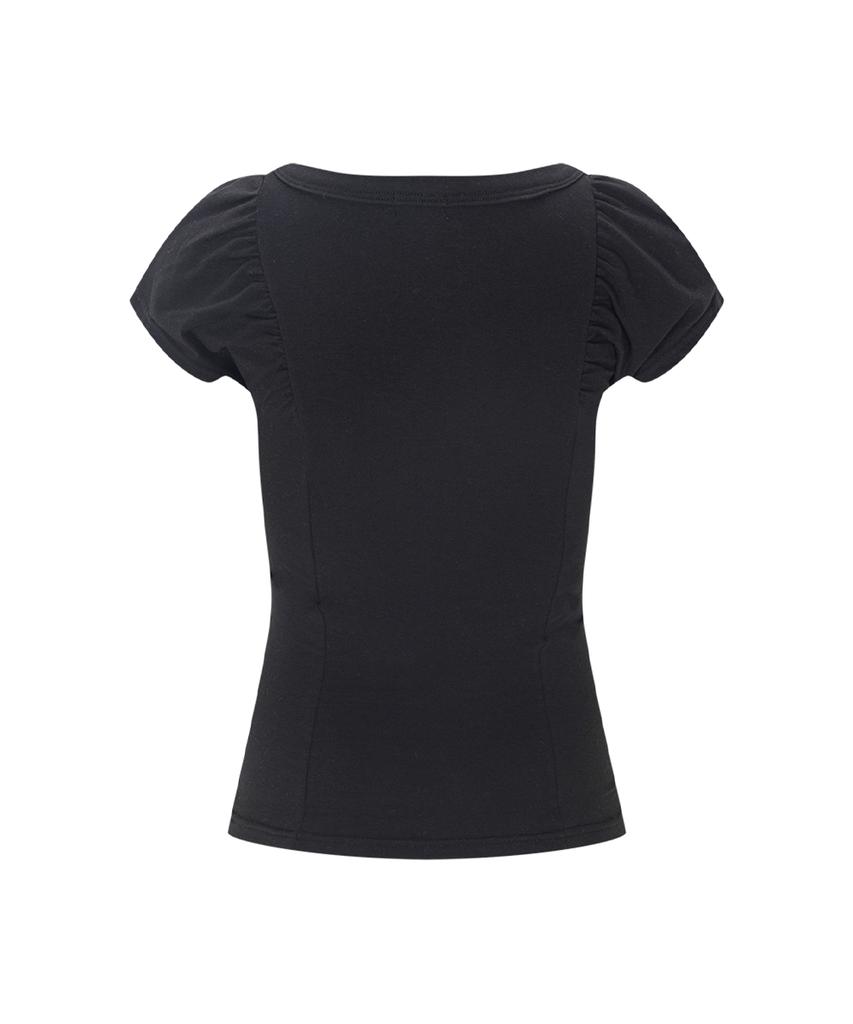 Peullijeunopallou Sia Button Shirring Short Sleeve Top (Black)