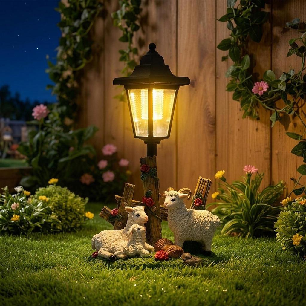 Garden Statue, Animal Sculpture, Resin Figure, Flower Pot with Innovative Solar Lighting,