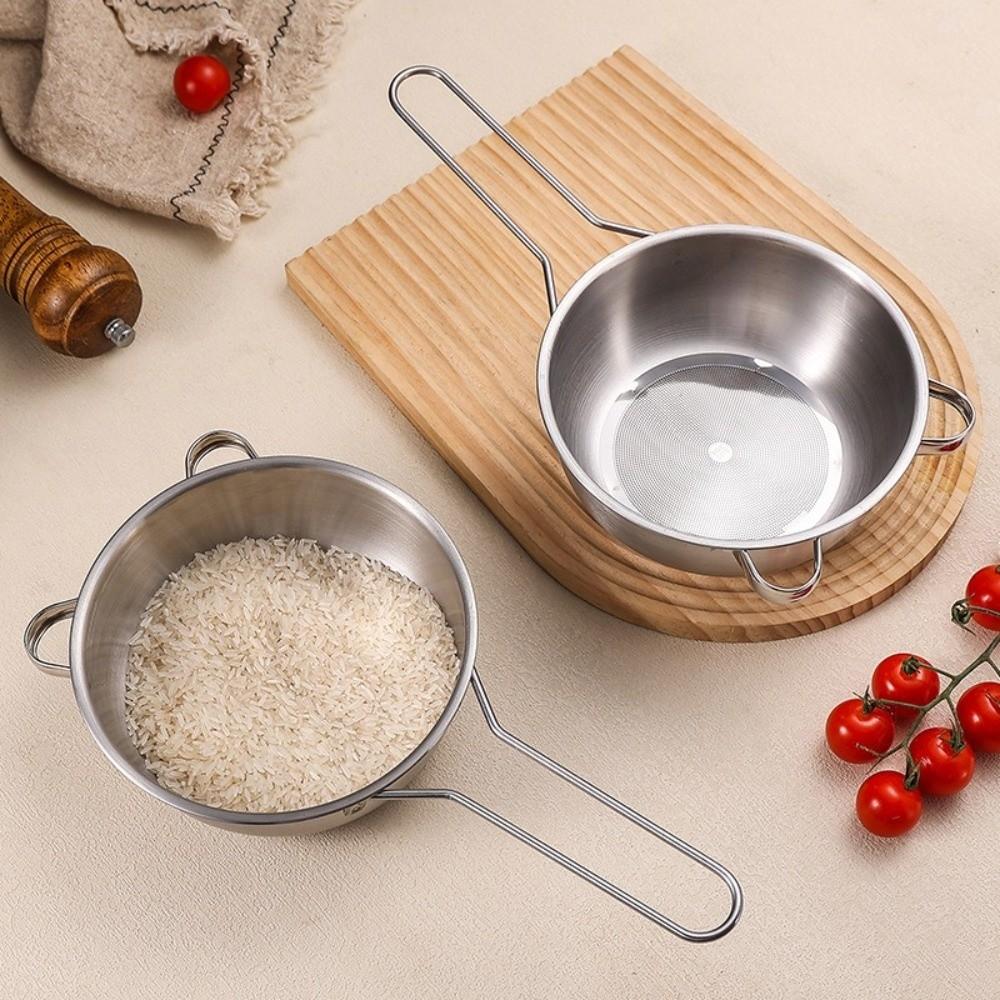 Long Handle Stainless Steel Strainer Ergonomic Handle Ultra-fine Mesh Rice Sieve Hanging Efficient Flour Sifter Drying