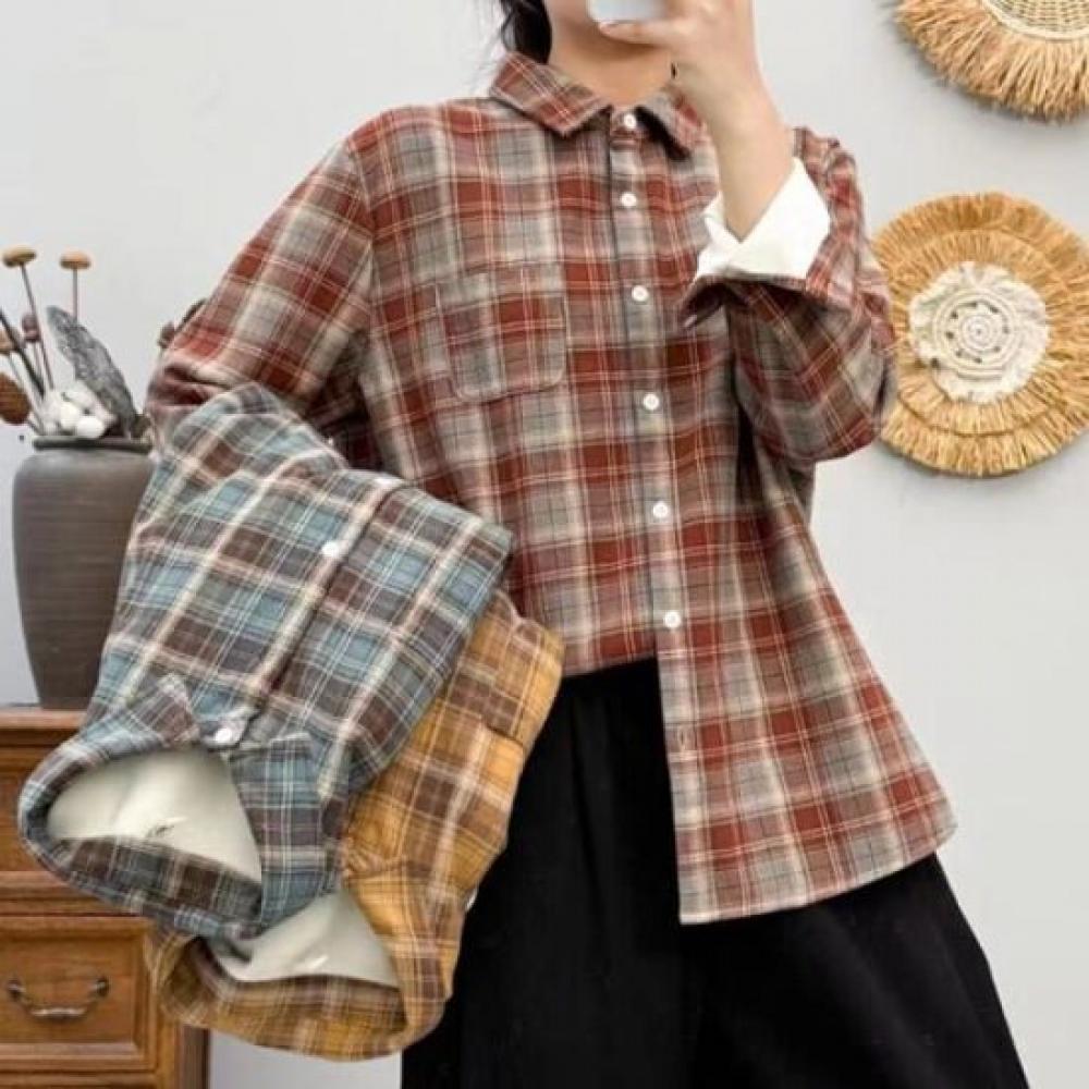 Navava Long Sleeve Fleece Shirt Retro Check Nb2392