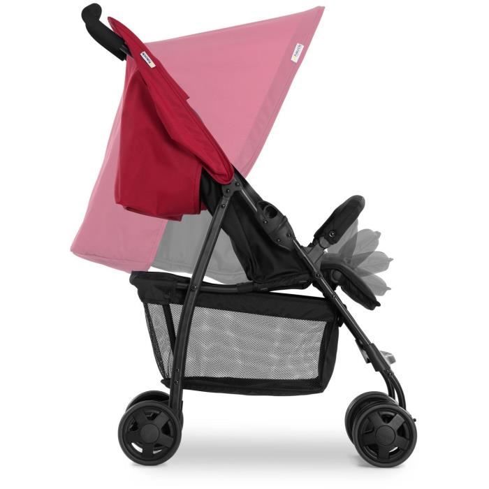HAUCK - Poussette Canne - SPORT - Pliable & Inclinable - Capote Pare-Soleil - 4 Roues - Noir / Rouge