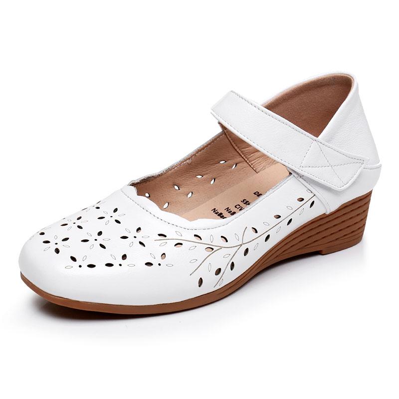 Mode GKTINOO 2025 Keilabsatzschuhe Sandalen aus echtem Leder Sommer Hohle Damen Sandalen Komfort Weiche Freizeitsandalen Große Größe