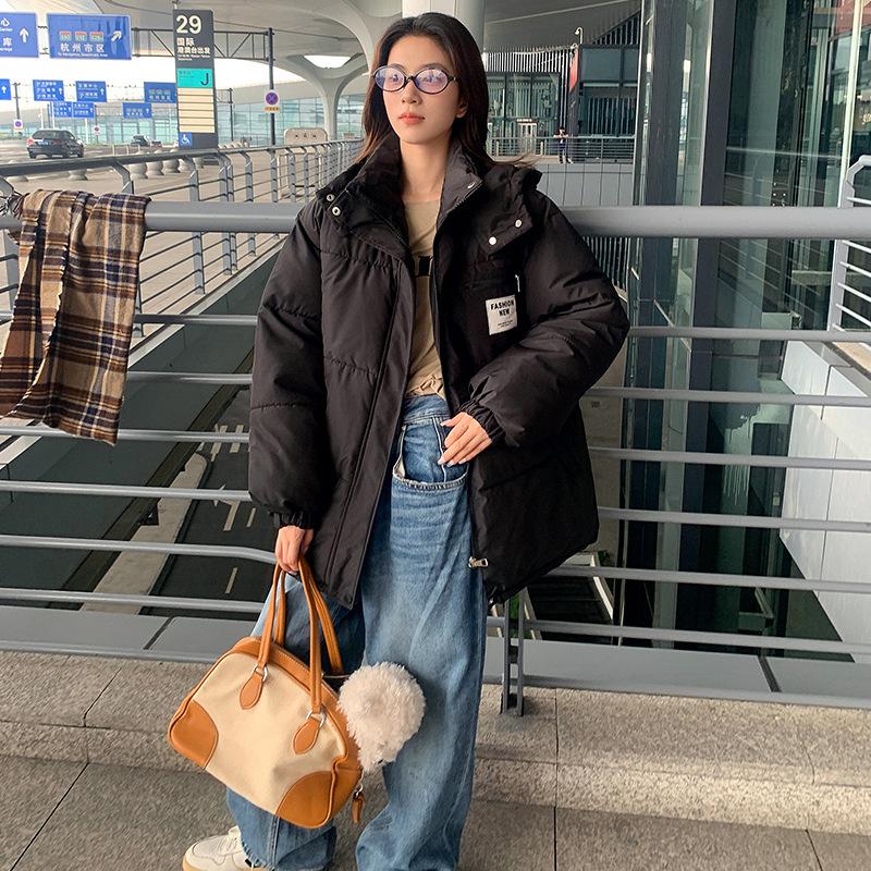 

New Down Cotton Jacket for Women Short Korean Style Student Cotton Jacket Loose Bread Jacket Thickened Winter Cotton Jacket XXL чёрный