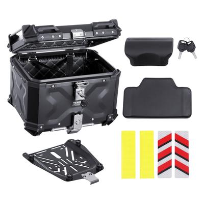 Motorcycle Top Case, Universal Aluminum Alloy Motorbike Tail Box with Leather Lining