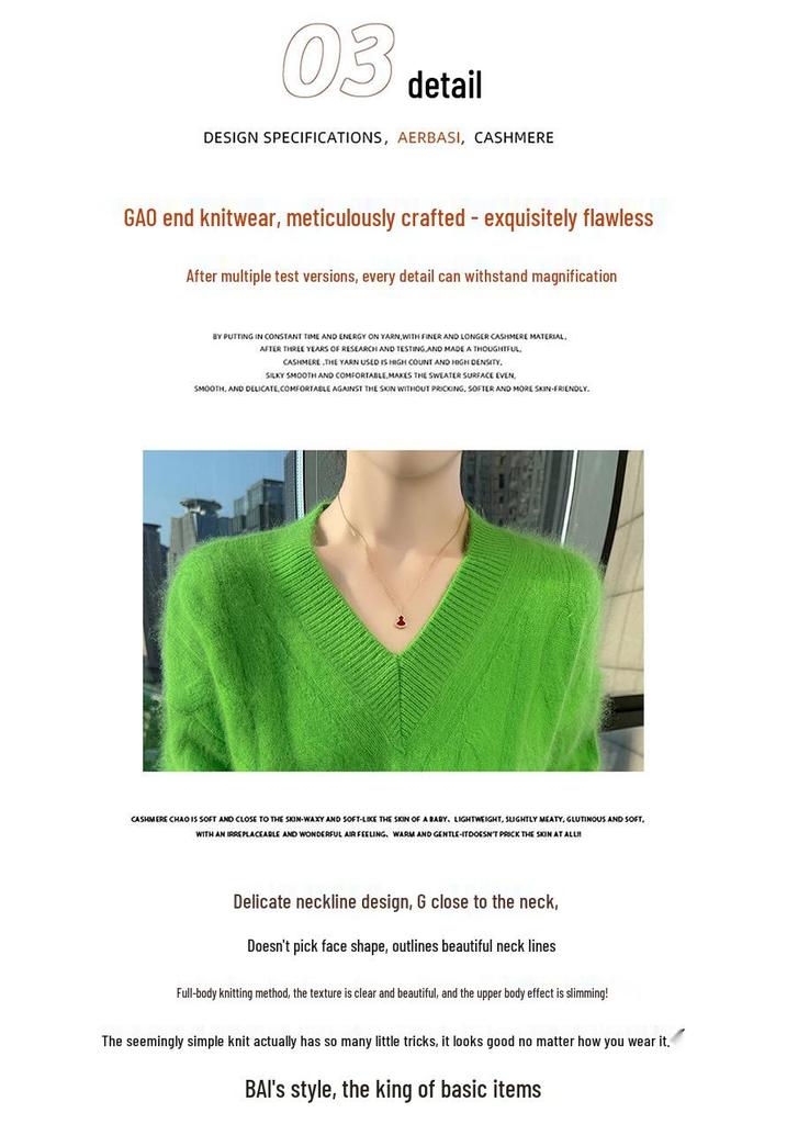 Lekasha 100% Cashmere V-Neck Loose Knit Sweater for Women - Solid Color Winter Base Layer Top