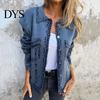 Women Solid Color Jacket Autumn Spring Coat Flap Pocket Turn-down Collar Long Sleeves Single-breasted Outerwear Buttons Retro Daily Wear Outdoor