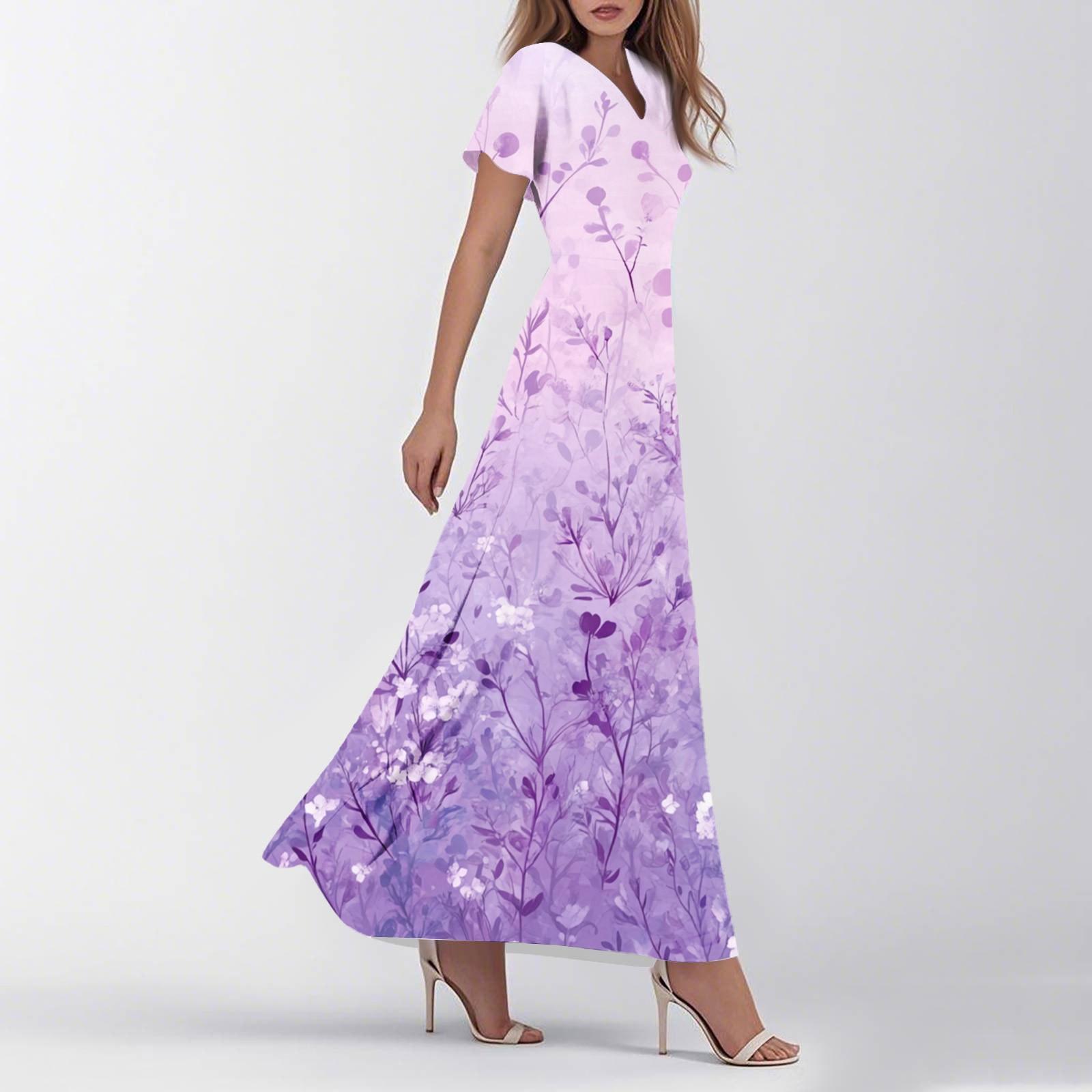 

Женское летнее повседневное модное ретро-платье с цветочным принтом и коротким рукавом XXL фиолетовый