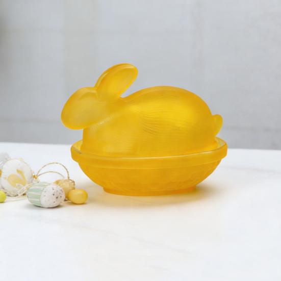 Yousheng Glass Rabbit Candy Dish Easter Bunny Cookie Jar with Lid Decorative Candy Bowl for Snacks Party Treats Home Spring Table Decor
