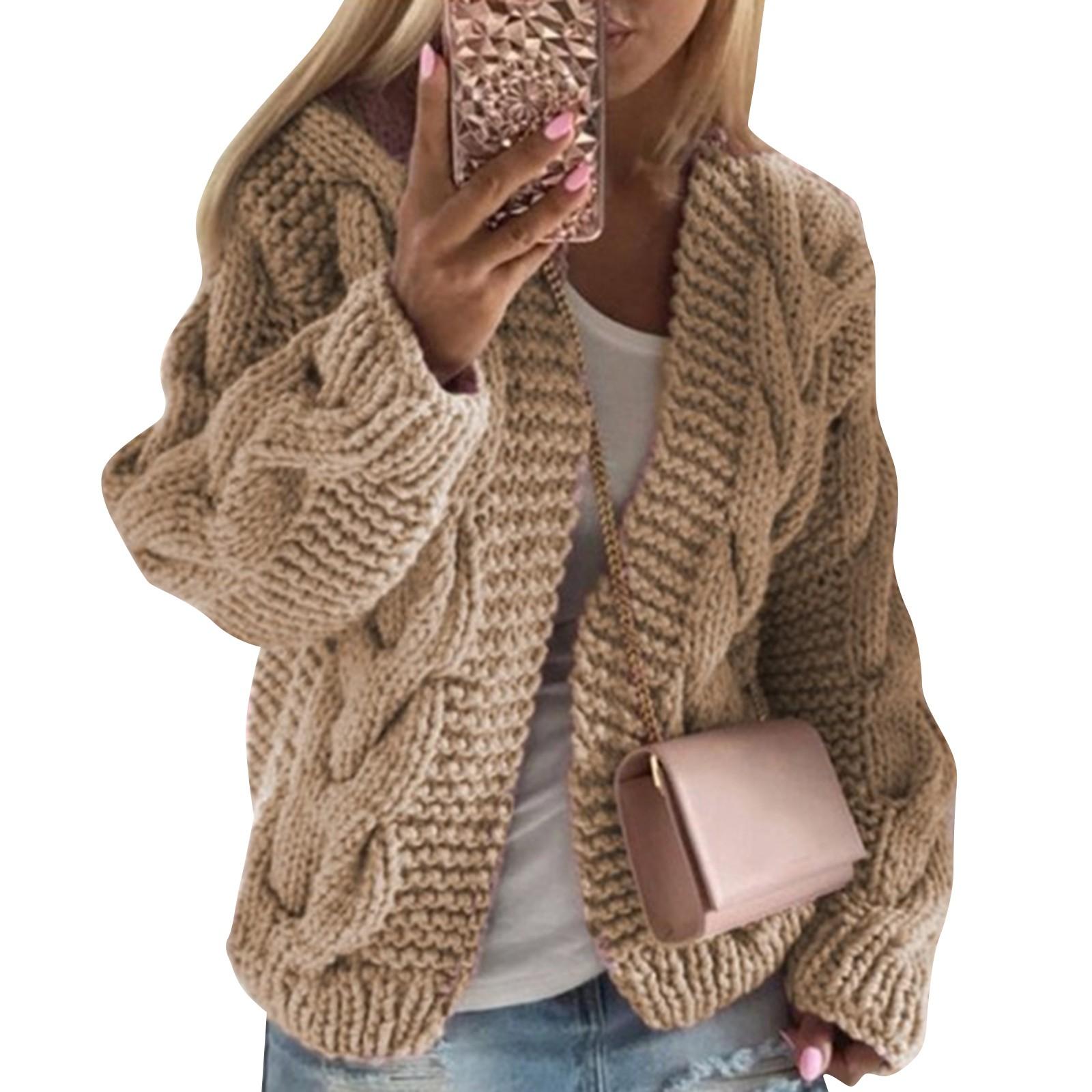 

Женский модный повседневный вязаный кардиган свитер M бежевый