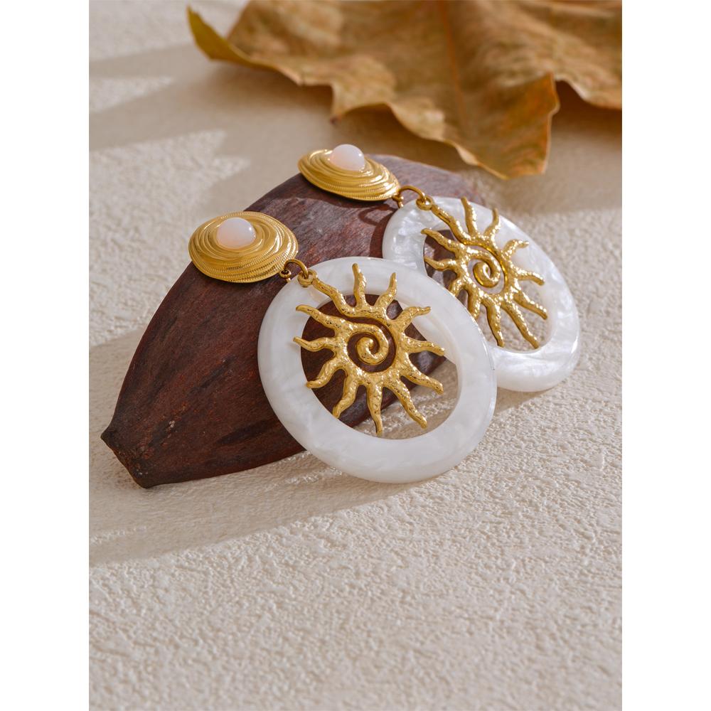 Eetit Gorący Styl Metalowe Słońce Okrągłe Akrylowe Wiszące Kolczyki Modne Stal Nierdzewna Amulet Codzienna Biżuteria Akcesoria do Uszu