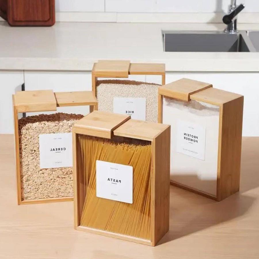 Creative Bamboo Cereal Dispenser with Transparent Panel